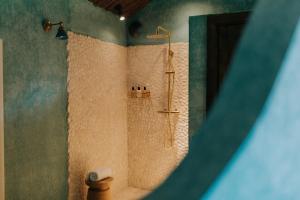 a bathroom with a shower and a toilet in it at Runa Farm in Barnard Castle