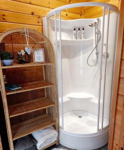 a bathroom with a shower and a toilet in a room at House Rhodopi in Maldegem