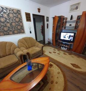 a living room with a couch and a tv at SWEET HOME & LiLiANA in Tecuci
