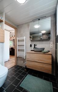 uma casa de banho com um lavatório e um WC em Chalet D'un Ami em Somme-Leuze