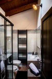 y baño con lavabo, aseo y ducha. en B & B CA’ D’ OLINA, en Pavullo nel Frignano