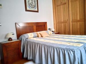 a bedroom with a large bed and a wooden door at Casa Rural Buenavista in Mogarraz