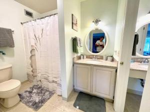 汉考克Gorgeous New Zen Suite Sleeps 4-Ski On Off Jiminy的配有马桶、水槽和镜子的浴室
