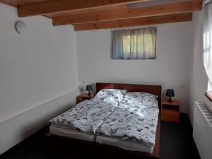 sypialnia z łóżkiem w pokoju z oknem w obiekcie Chalupa a apartmány Marika w mieście Cerny Dul