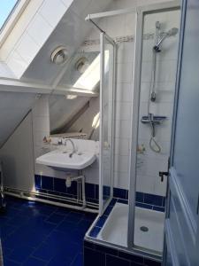 een badkamer met een wastafel en een douche bij Gite du bois des sapins in Groffliers