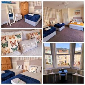 a collage of four pictures of a room with beds at Breeze B&B in Llandudno