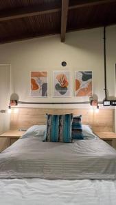 a bedroom with a bed with two pillows on it at Inmueble cerca al estadio NID204 By Roots Rentals in Medellín