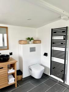 ein weißes Bad mit einem WC und einem Waschbecken in der Unterkunft Magnifique Studio Indépendant Sur Mougins in Mougins