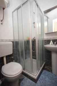 a bathroom with a shower and a toilet and a sink at Apartments and rooms with parking space Srebreno, Dubrovnik - 8959 in Mlini