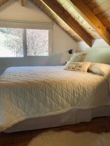 Cette chambre comprend un grand lit et une fenêtre. dans l'établissement La Tante, à San Carlos de Bariloche
