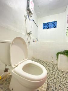 a bathroom with a white toilet and a shower at Neo Robiu & Ijen Tour in Banyuwangi