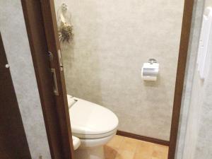 a bathroom with a toilet and a roll of toilet paper at アパートメントホテル Mimoza in Sumoto