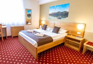 a bedroom with a large bed in a room at Hotel Bau Maribor in Maribor