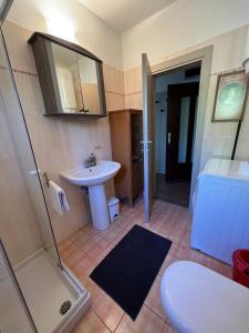 bagno con lavandino, doccia e servizi igienici di Villa Adriana & Peppino a Pješčana Uvala