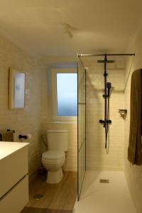 ein Badezimmer mit Toilette und Glasdusche in der Unterkunft C01A02 La Casa del Pintor in Santander + 54 Fotos