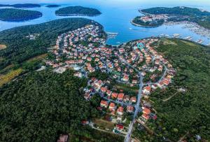 una vista aerea di una piccola isola in acqua di Villa Adriana & Peppino a Pješčana Uvala