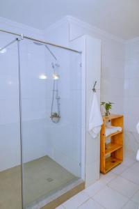 y baño con ducha y puerta de cristal. en Nature Kigali, en Kigali