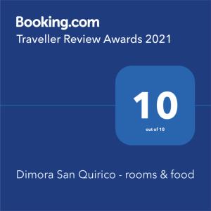 Majutusasutuses Dimora San Quirico - rooms & food olev sertifikaat, autasu, silt või muu dokument