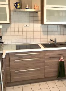 - une cuisine avec des placards en bois et un évier dans l'établissement Casa Ingrid, à Wurtzbourg