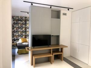 een woonkamer met een televisie op een tafel bij New Vite Apartment in Rome