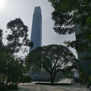 een uitzicht op de Washington Tower vanuit een park bij Hotel Aman Kuala Lumpur in Kuala Lumpur