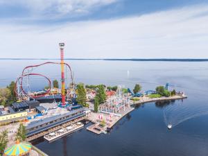 an aerial view of a water park with a roller coaster at Scandic Postitalo in Tampere
