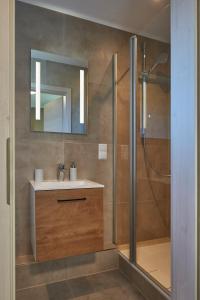 a bathroom with a sink and a shower at Hotel Restaurant Lindenhof in Biblis