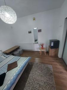um quarto com uma cama e uma televisão em Camere Centrale em Piteşti