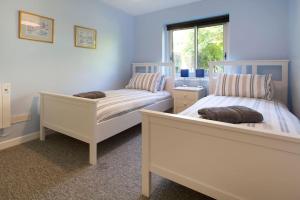 um quarto com duas camas e uma janela em Cosy Modern Oxford Apartment em Oxford