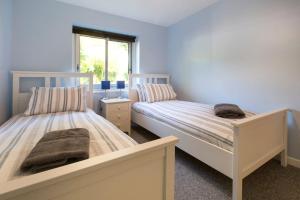 um quarto com duas camas e uma janela em Cosy Modern Oxford Apartment em Oxford