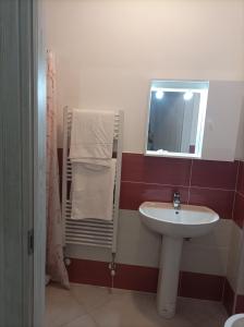 La salle de bains est pourvue d'un lavabo et d'un miroir. dans l'établissement Valery AffittaCamere, à Capannori