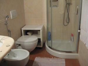 a bathroom with a shower and a toilet and a sink at Casale La Petrosa in Radda in Chianti