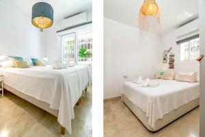 Łóżko lub łóżka w pokoju w obiekcie Cozy 2 bedroom corner apartment in Puerto Banus with a Stunning Terrace