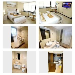 a series of four pictures of a hotel room at Ecusuites Room 44 bellini Gye Santa Ana in Guayaquil