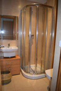 a bathroom with a shower and a sink at Apartamento centro Villagarcía. in Vilagarcia de Arousa