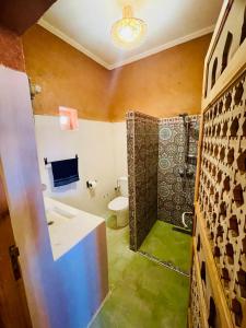 La salle de bains est pourvue de toilettes, d'une douche et d'un lavabo. dans l'établissement Tigmi Timhar, 