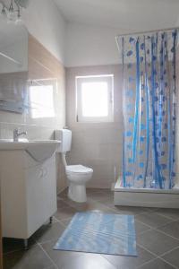 łazienka z toaletą, umywalką i prysznicem w obiekcie Apartments by the sea Tkon, Pasman - 5840 w mieście Tkon