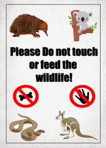 um sinal que lê por favor não toque ou alimente a vida selvagem em Cape Nelson Lighthouse em Portland