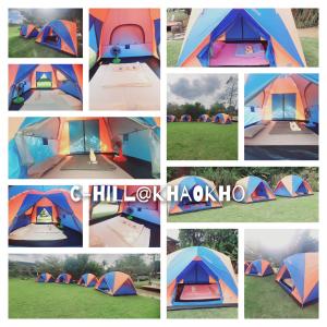 a collage of pictures of a tent at C-HILL@KHAOKHO in Khao Kho