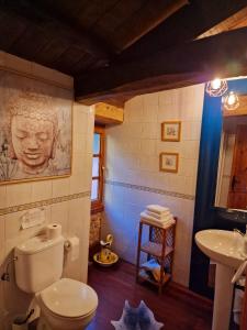 y baño con aseo y lavamanos. en A Pontiga I Casa Rural en Mezonzo