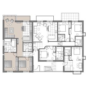 Načrt razporeditve prostorov v nastanitvi Schlosskopf Suiten