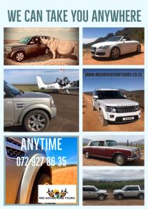 een collage van foto's van verschillende auto's en voertuigen bij Mountain View Eco Lodge Montagu in Montagu