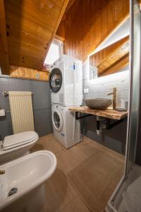 łazienka z pralką, pralką i suszarką w obiekcie appartamento val di sole w mieście Dimaro