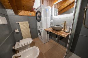 W łazience znajduje się toaleta, umywalka i pralka. w obiekcie appartamento val di sole w mieście Dimaro