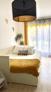 sypialnia z dużym łóżkiem i dużym oknem w obiekcie Welcome to Hakuna matata ! w mieście Chanteloup-en-Brie