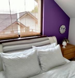 a bed with two pillows in a room with a window at Casa Roxana in Pangarati