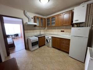 a kitchen with a white refrigerator and a dishwasher at M & I Apartment 3 in Târgu-Mureş