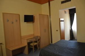 una camera con letto, scrivania e TV di Hotel Nizza a Milano