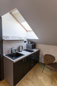 a small kitchen with a sink and a skylight at Apart Hotel GOLDEN apartments in Košice