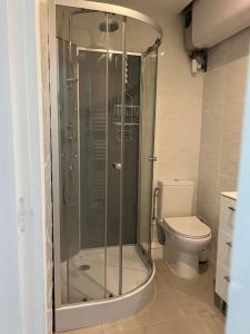 a bathroom with a shower and a toilet at Paris : charmant 2 pièces au calme in Paris